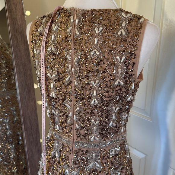 MAC DUGGALBeige Embellished High Neck Sleeveless A Line Dress